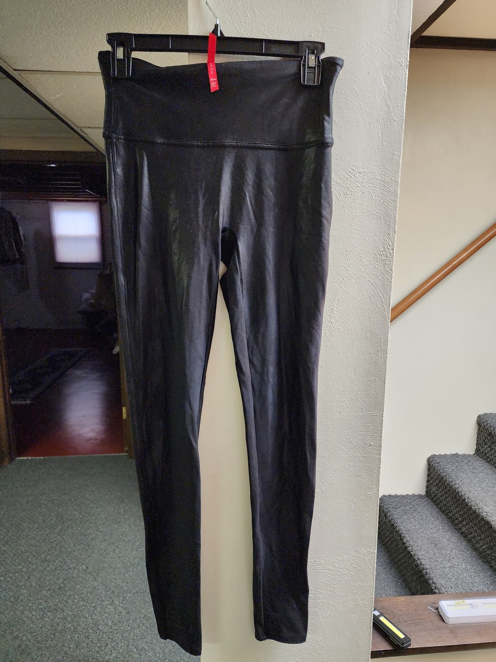 SPANX Sz M Black Faux-Leather High-Waist Leggings Nwot